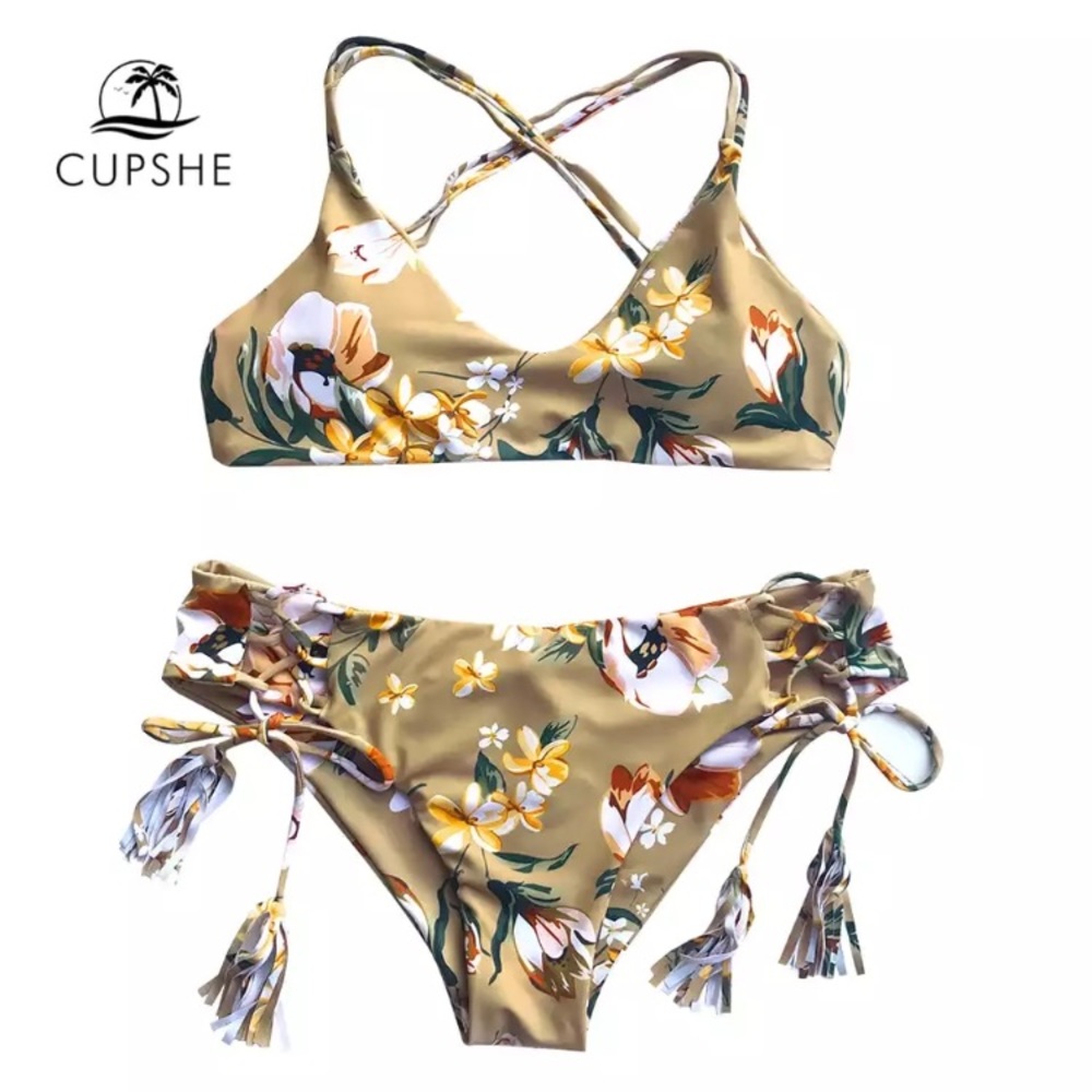 Cupshe Bikini Floral Print Tie Top & Bottoms NWT - Picture 4 of 7